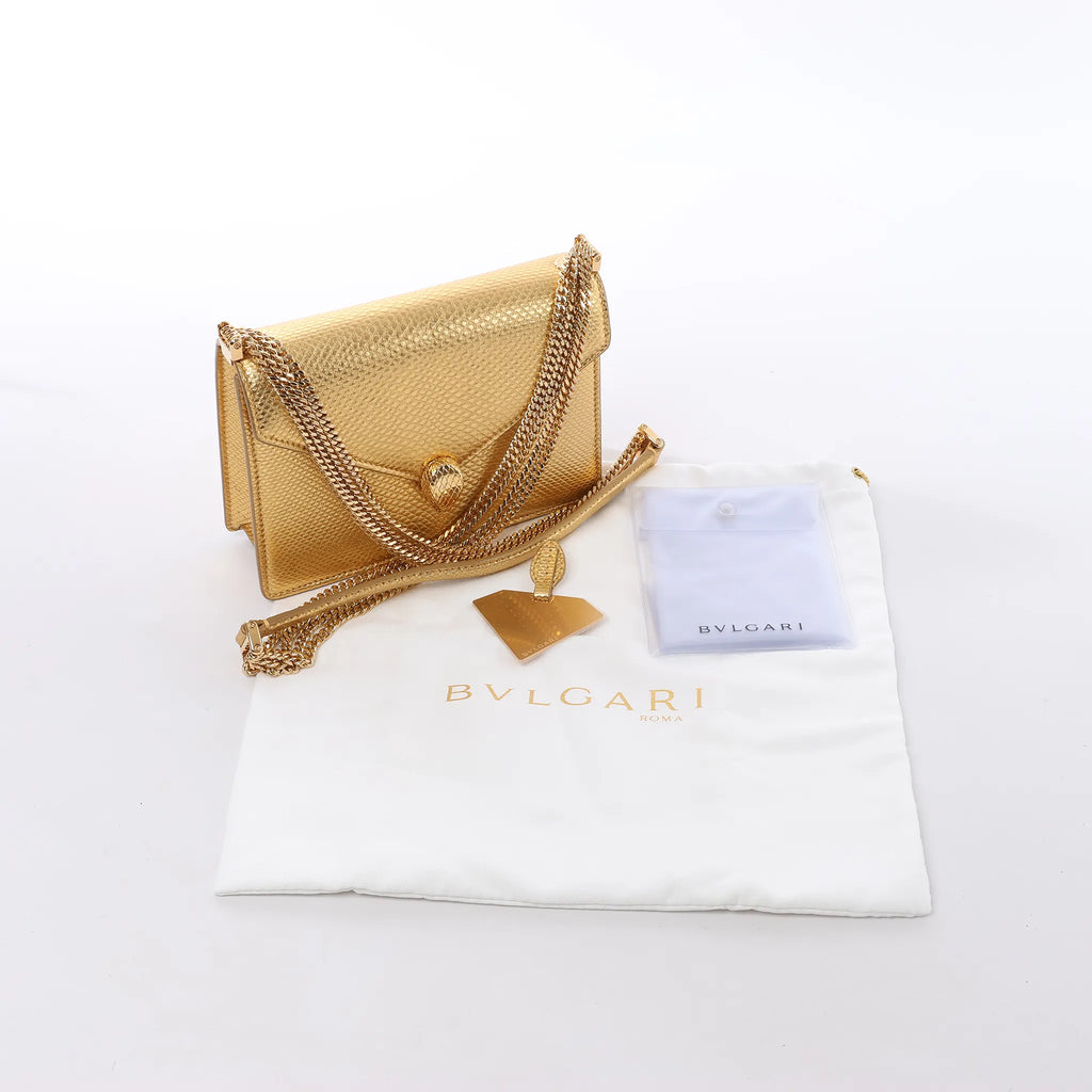 BVLGARI Serpenti Leather Chain Crossbody Bag in Gold