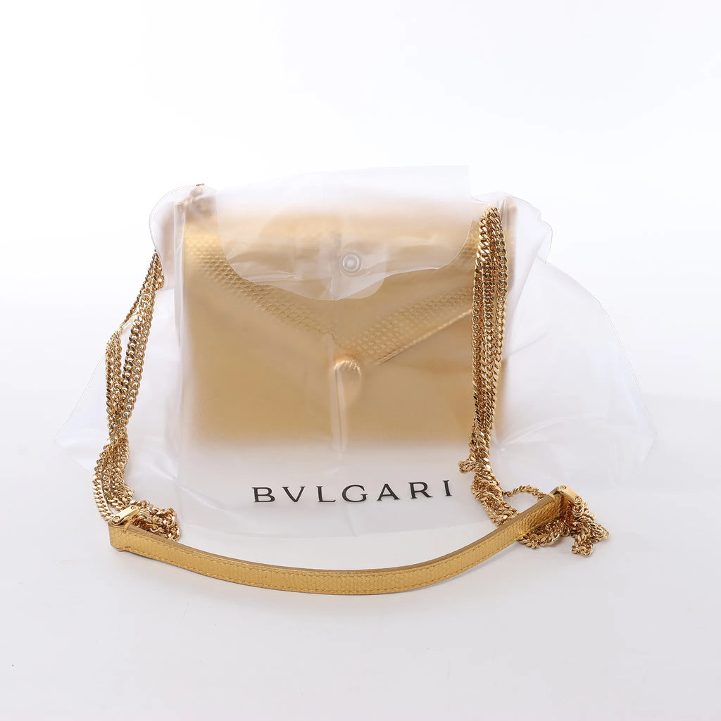 BVLGARI Serpenti Leather Chain Crossbody Bag in Gold