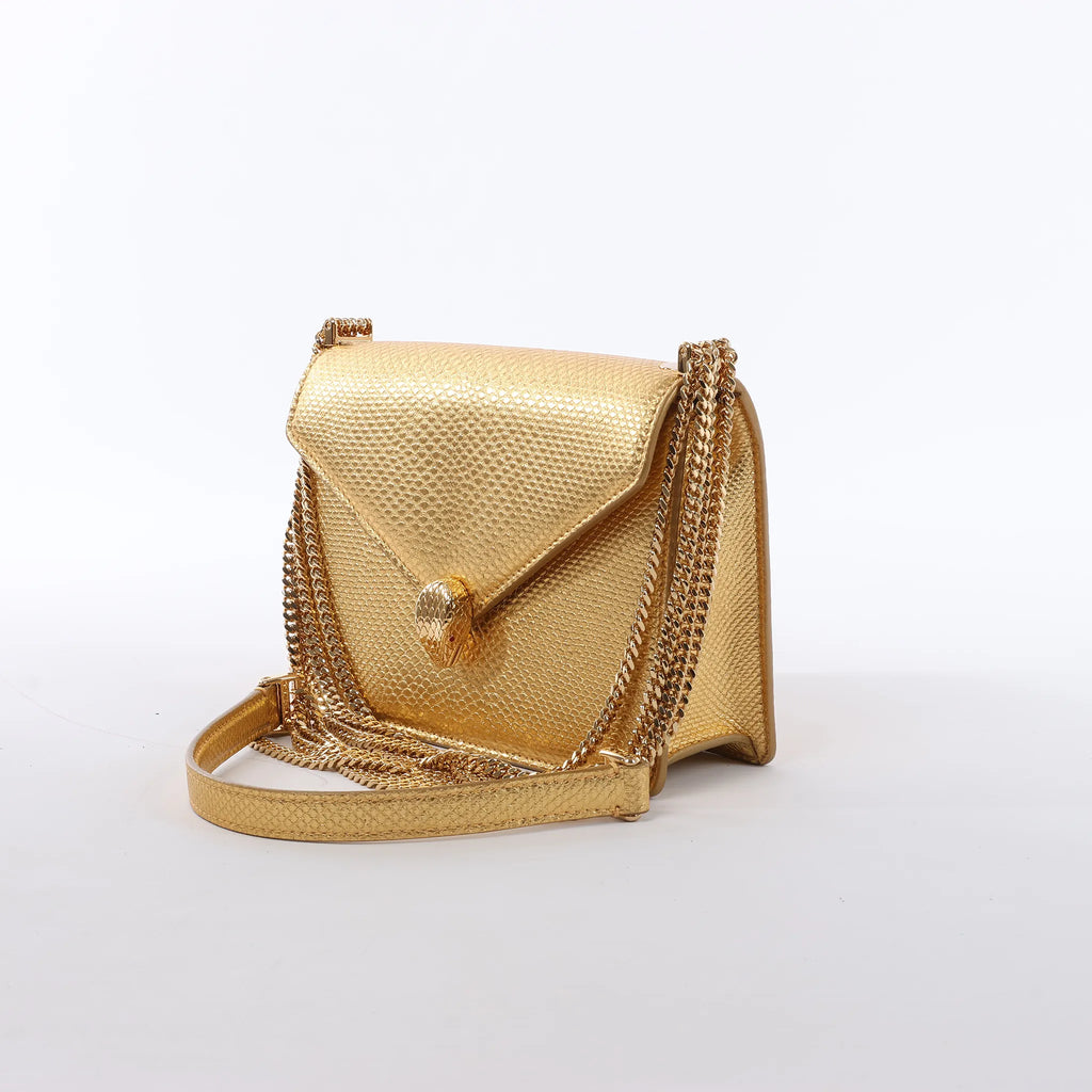 BVLGARI Serpenti Leather Chain Crossbody Bag in Gold