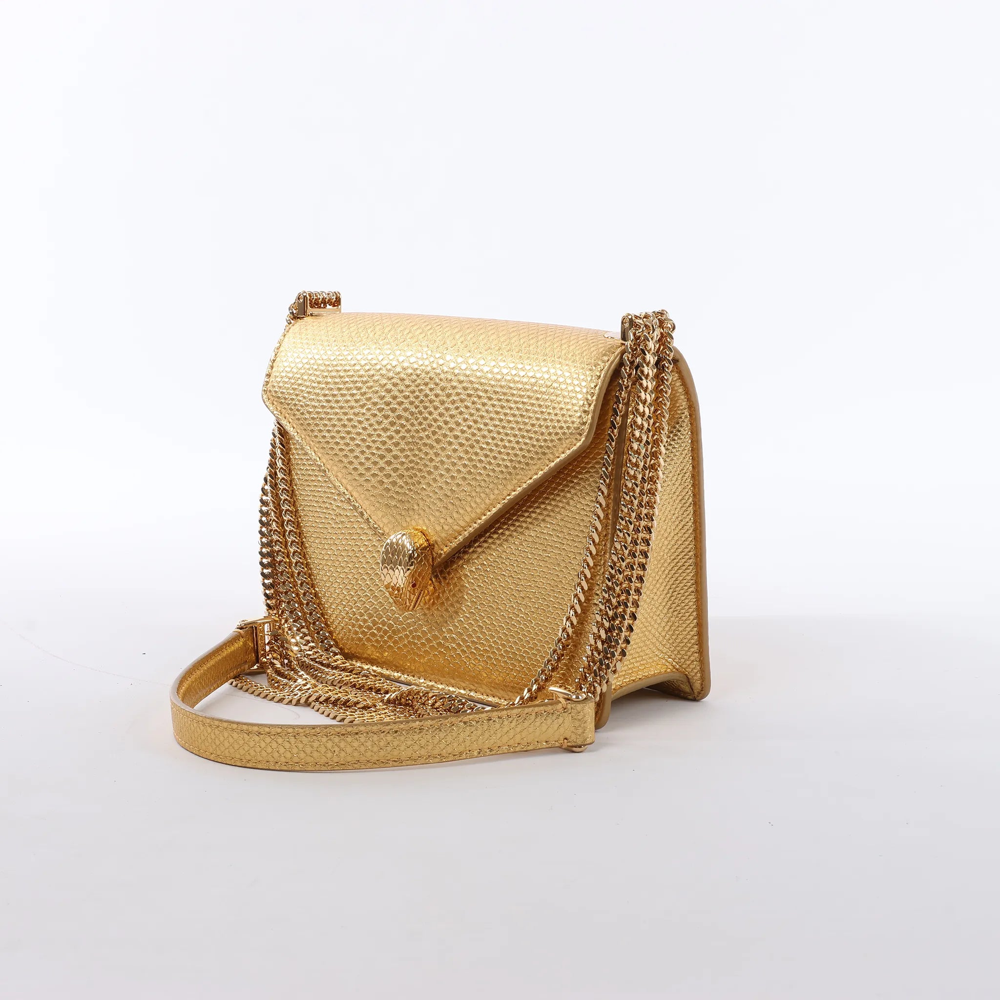 BVLGARI Serpenti Leather Chain Crossbody Bag in Gold