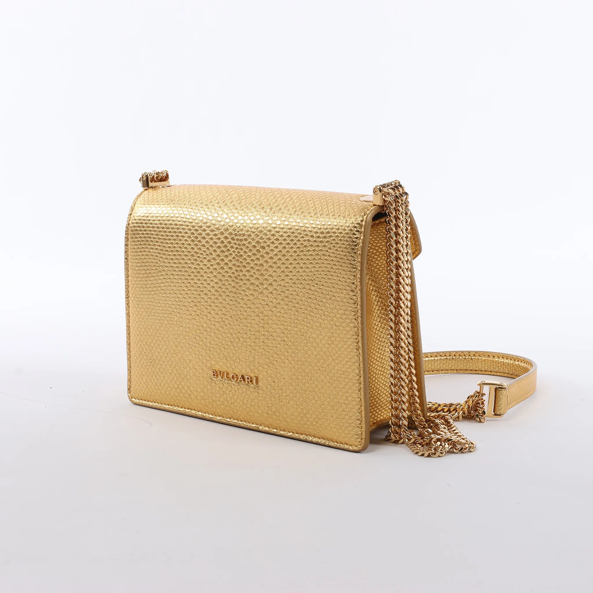 BVLGARI Serpenti Leather Chain Crossbody Bag in Gold