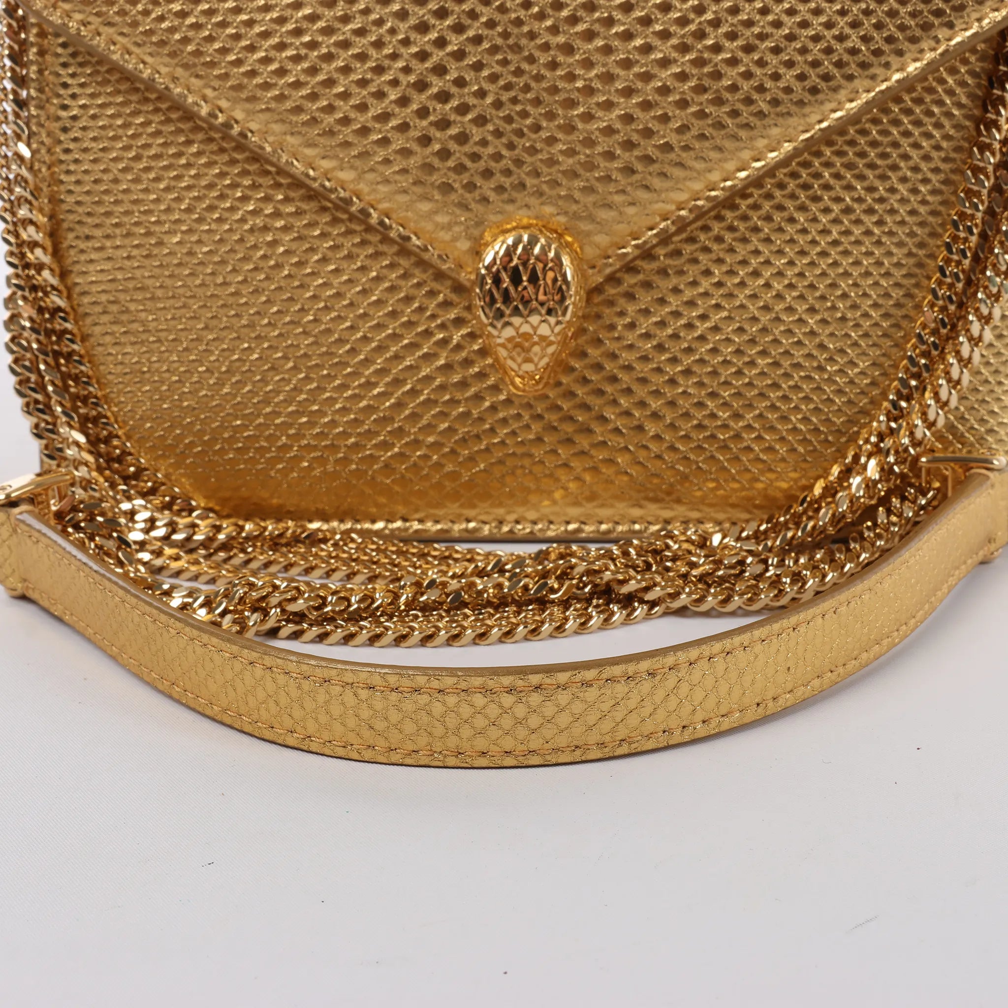 BVLGARI Serpenti Leather Chain Crossbody Bag in Gold