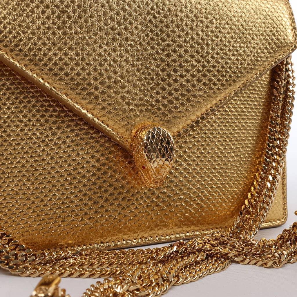 BVLGARI Serpenti Leather Chain Crossbody Bag in Gold