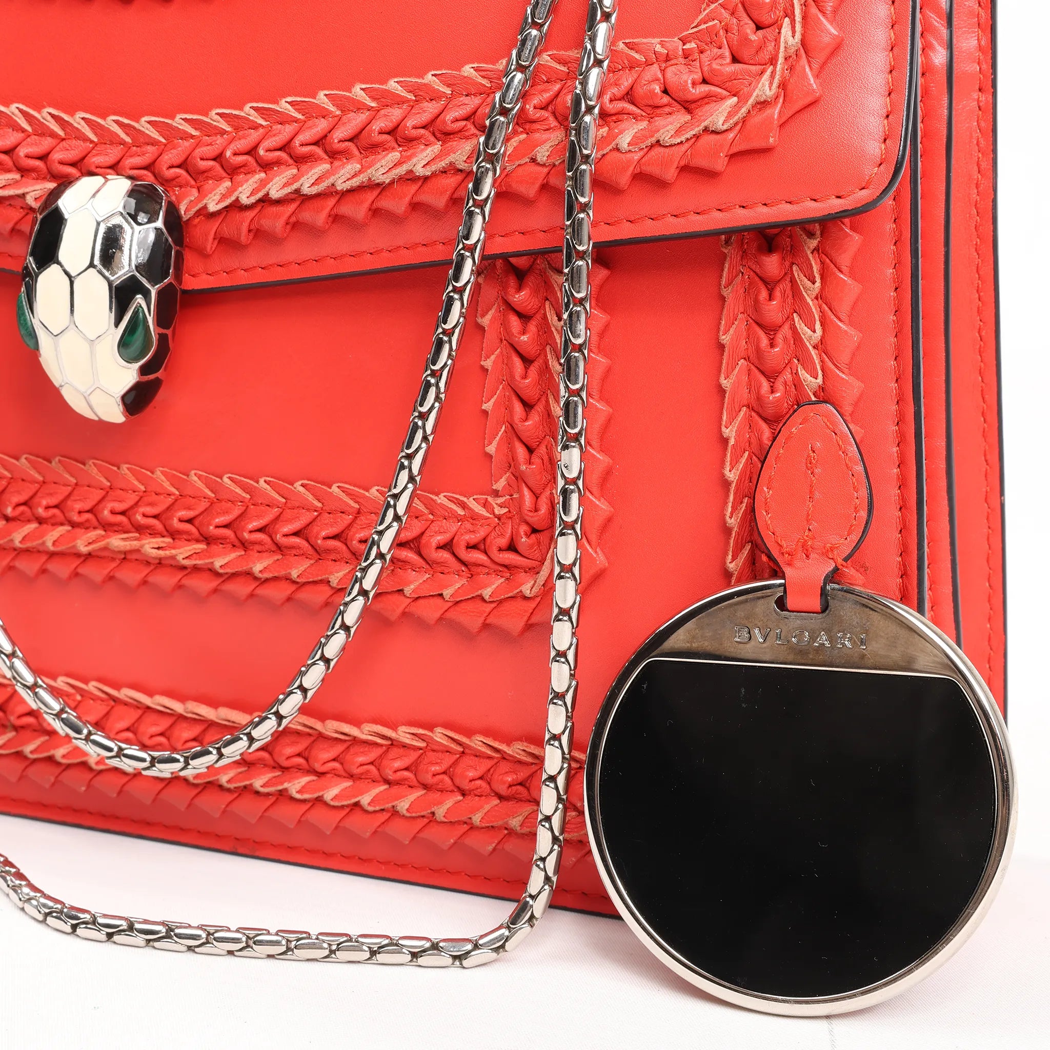 BVLGARI Serpenti Forever Patent Leather Chain Shoulder Bag in Red