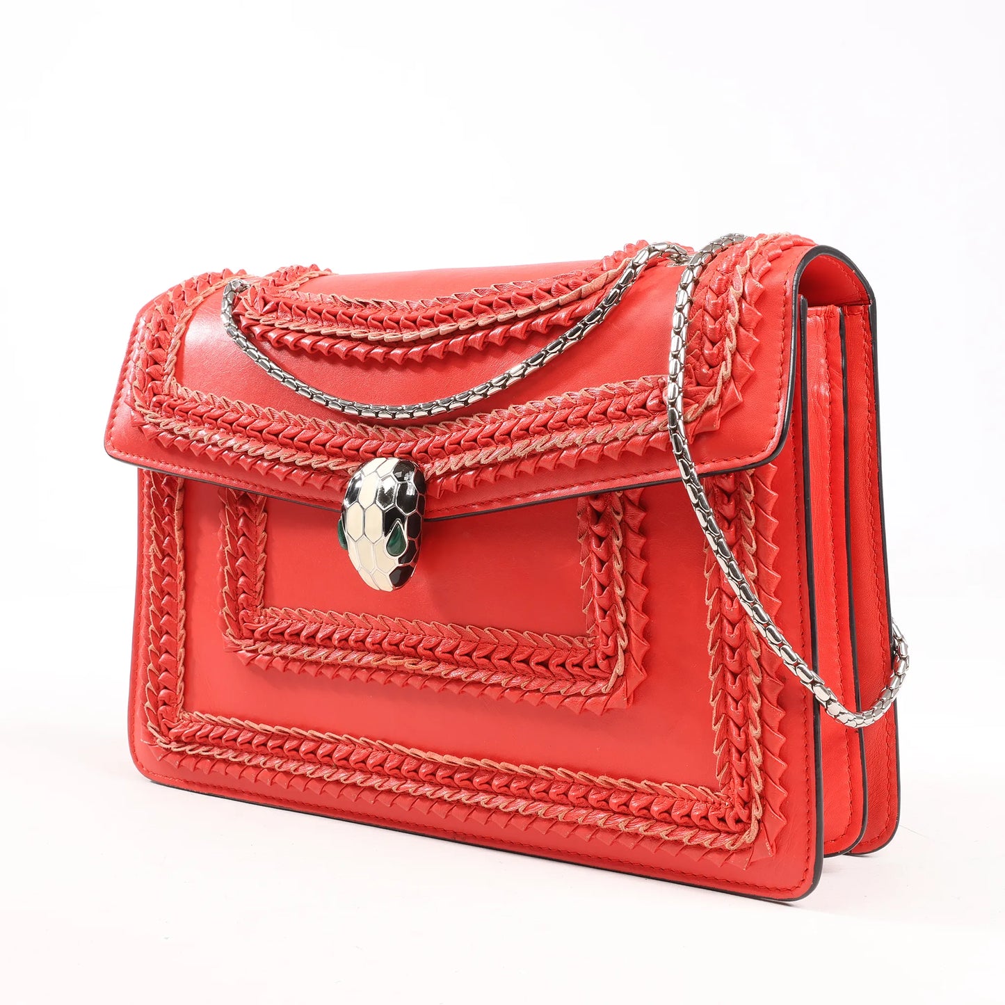 BVLGARI Serpenti Forever Patent Leather Chain Shoulder Bag in Red