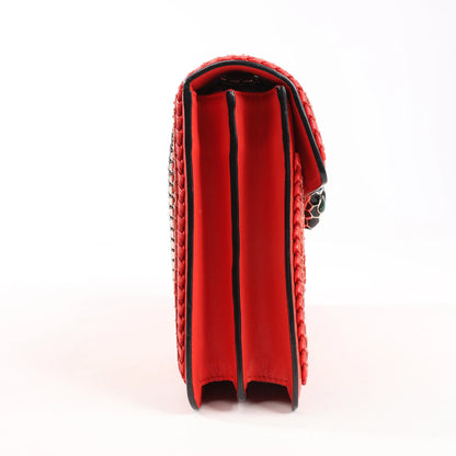 BVLGARI Serpenti Forever Patent Leather Chain Shoulder Bag in Red