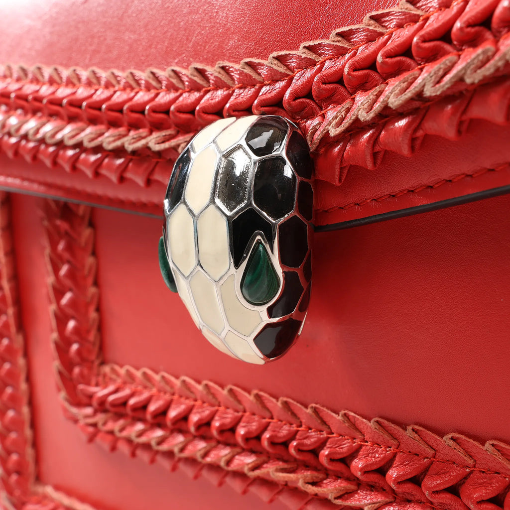 BVLGARI Serpenti Forever Patent Leather Chain Shoulder Bag in Red