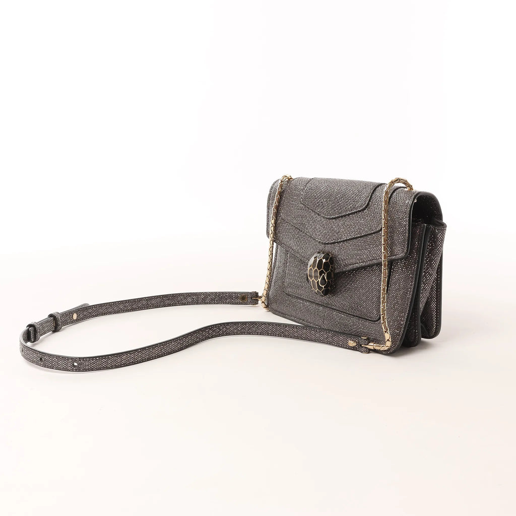 BVLGARI Serpenti Leather Chain Crossbody Bag in Gray