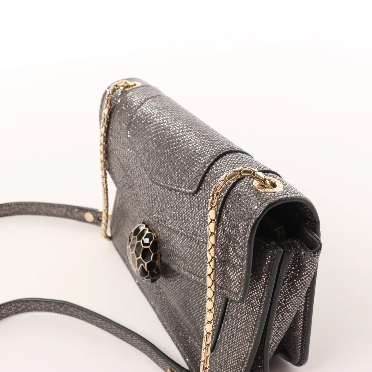 BVLGARI Serpenti Leather Chain Crossbody Bag in Gray