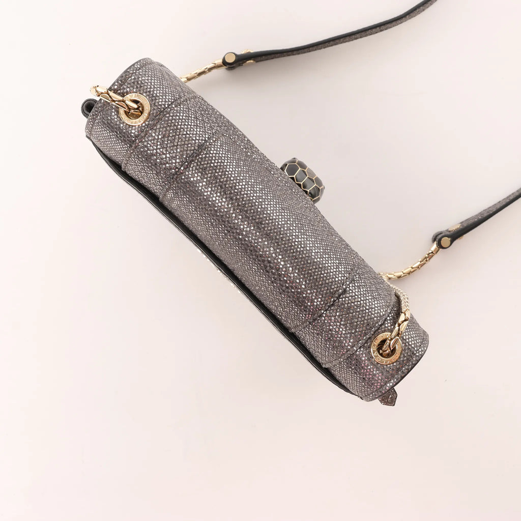 BVLGARI Serpenti Leather Chain Crossbody Bag in Gray