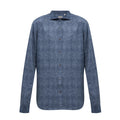 CC Collection Corneliani long-sleeve shirt in dark blue with an all-over diamond geometric pattern, button-up front, and classic collar, displayed flat against a white background, Size 40 IT.