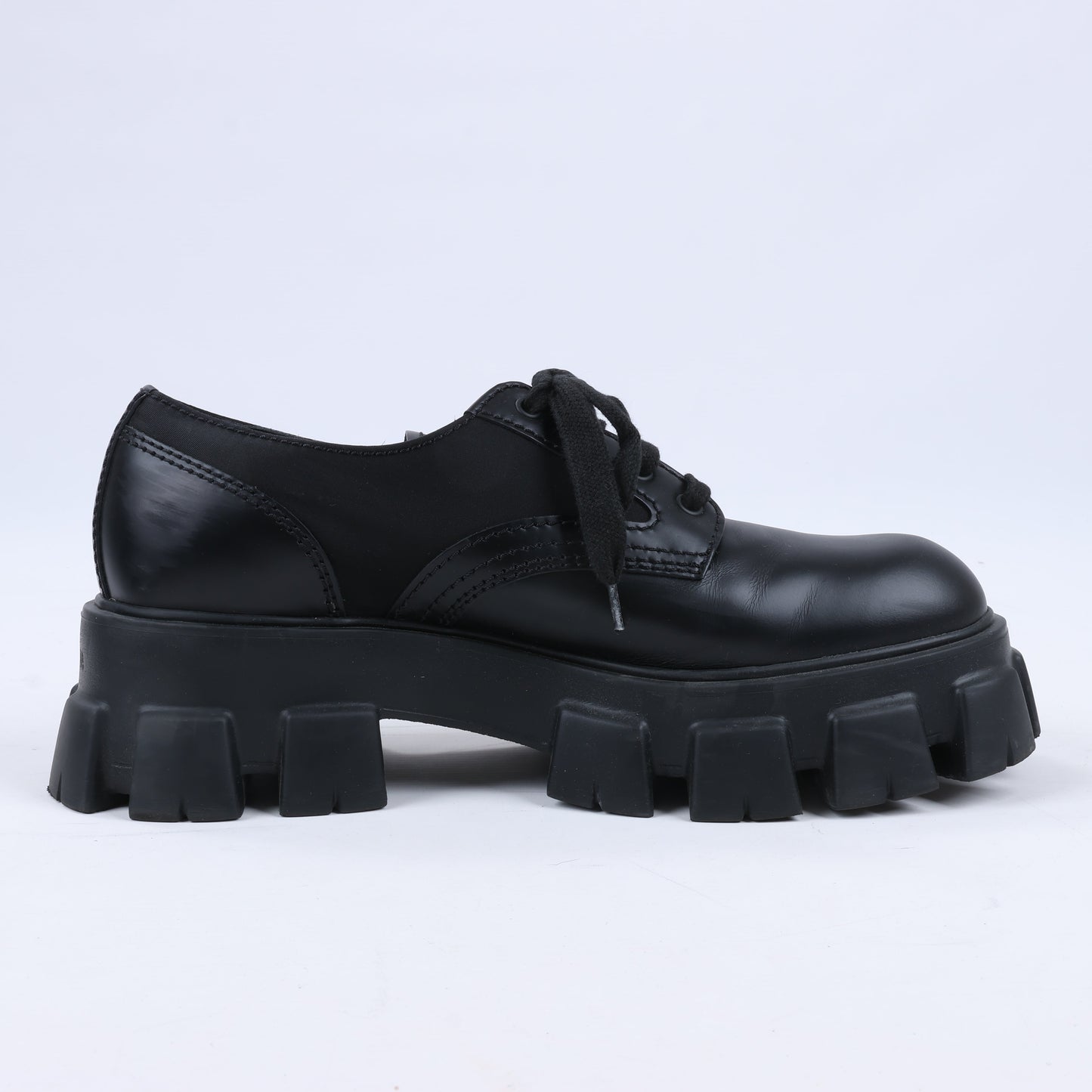 Prada Monolith Nylon & Leather Leather Loafers in Black 2EE342, Size 42 EU