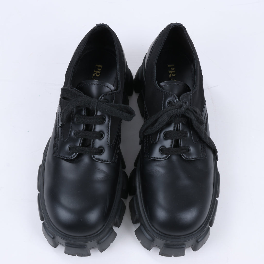 Prada Monolith Nylon & Leather Leather Loafers in Black 2EE342, Size 42 EU