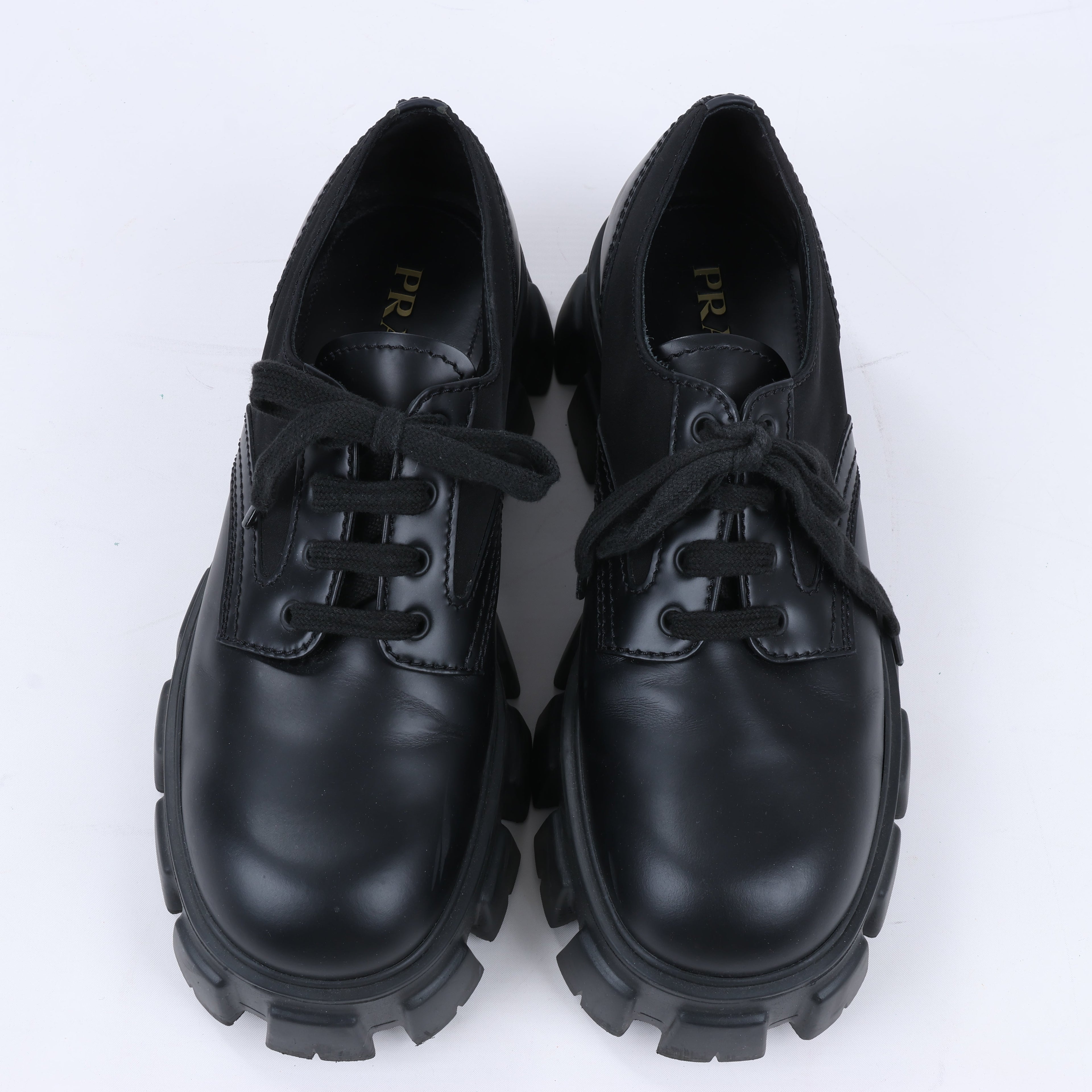 Prada Monolith Nylon & Leather Leather Loafers in Black 2EE342, Size 42 EU