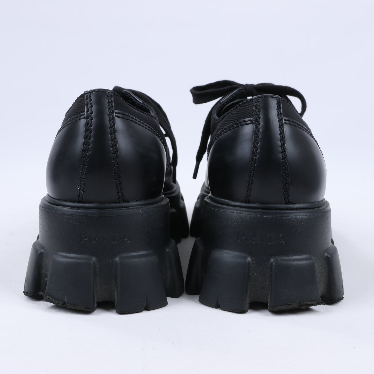 Prada Monolith Nylon & Leather Leather Loafers in Black 2EE342, Size 42 EU