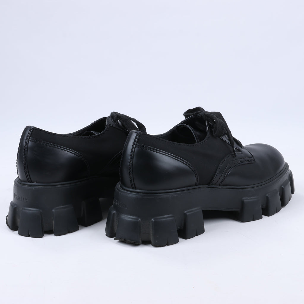Prada Monolith Nylon & Leather Leather Loafers in Black 2EE342, Size 42 EU