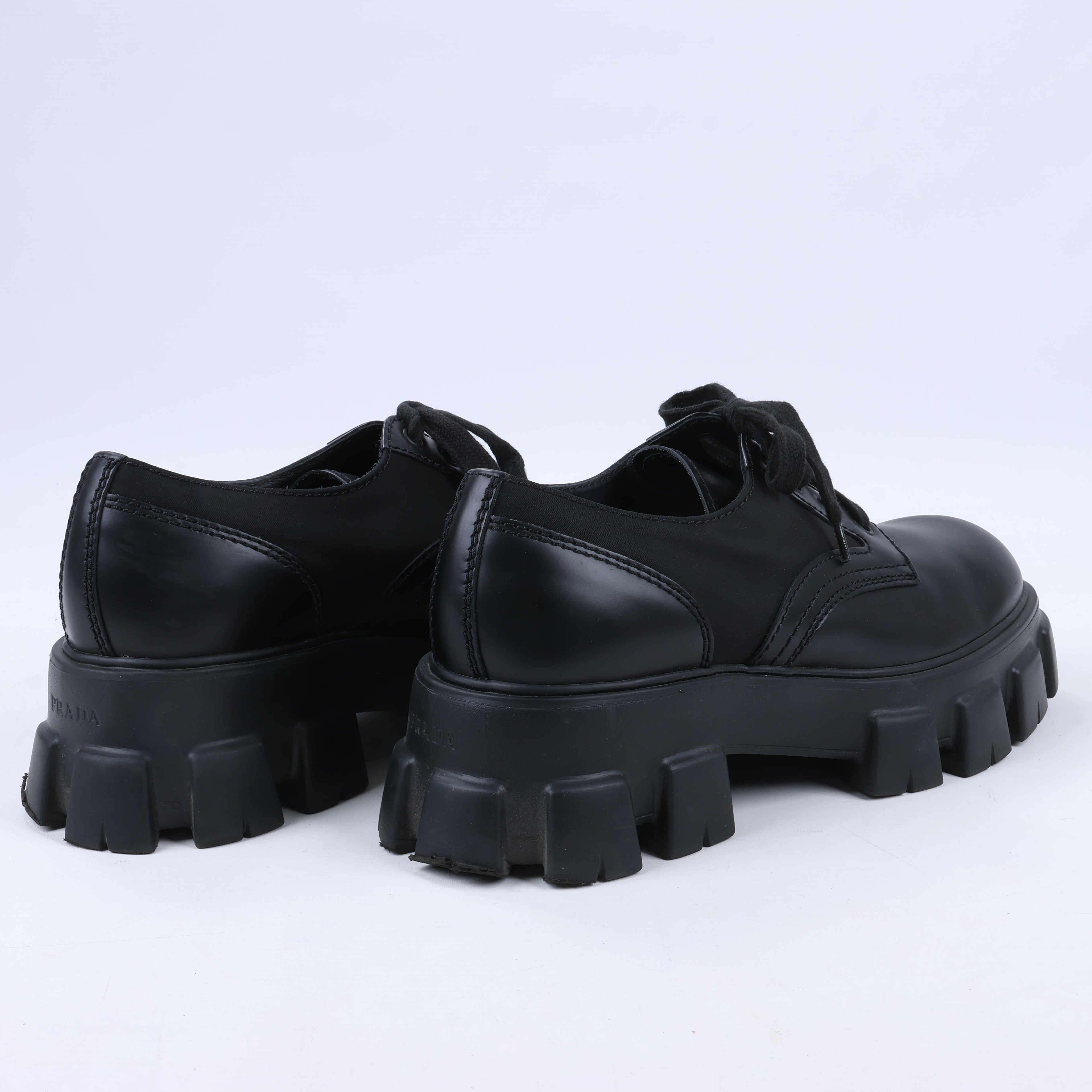 Prada Monolith Nylon & Leather Leather Loafers in Black 2EE342, Size 42 EU