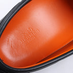 HERMES Irving Leather Driving Moccasins in Black Collier de Chien for Men, Size 42 EU