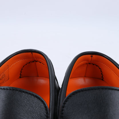 HERMES Irving Leather Driving Moccasins in Black Collier de Chien for Men, Size 42 EU