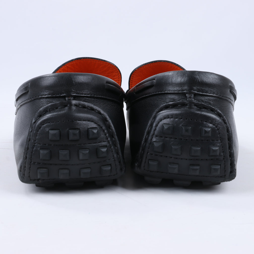 HERMES Irving Leather Driving Moccasins in Black Collier de Chien for Men, Size 42 EU