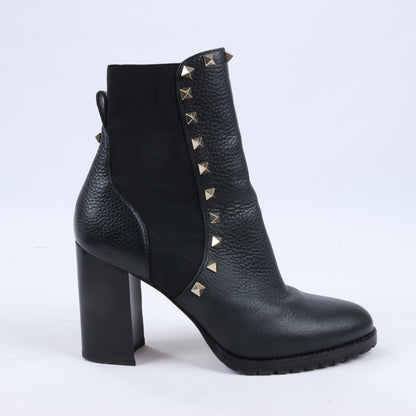 Valentino Garavani Rockstuds Leather Side Gore Boots in Black, Size 37.5 EU
