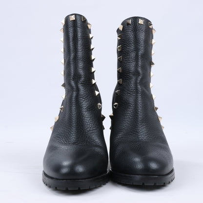 Valentino Garavani Rockstuds Leather Side Gore Boots in Black, Size 37.5 EU