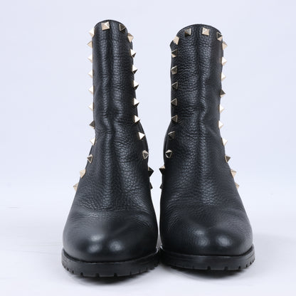 Valentino Garavani Rockstuds Side Gore-Stiefel aus schwarzem Leder, Größe 37,5 EU
