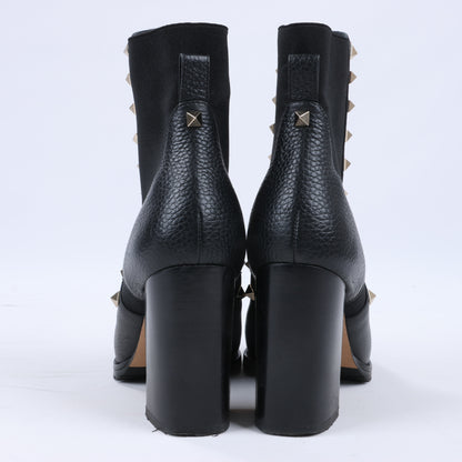 Valentino Garavani Rockstuds Side Gore-Stiefel aus schwarzem Leder, Größe 37,5 EU