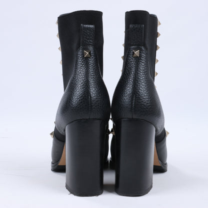 Valentino Garavani Rockstuds Leather Side Gore Boots in Black, Size 37.5 EU