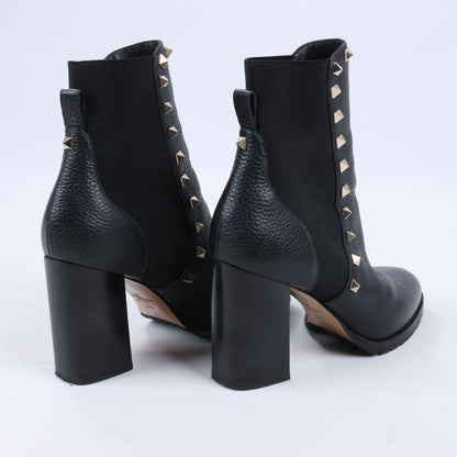 Valentino Garavani Rockstuds Side Gore-Stiefel aus schwarzem Leder, Größe 37,5 EU