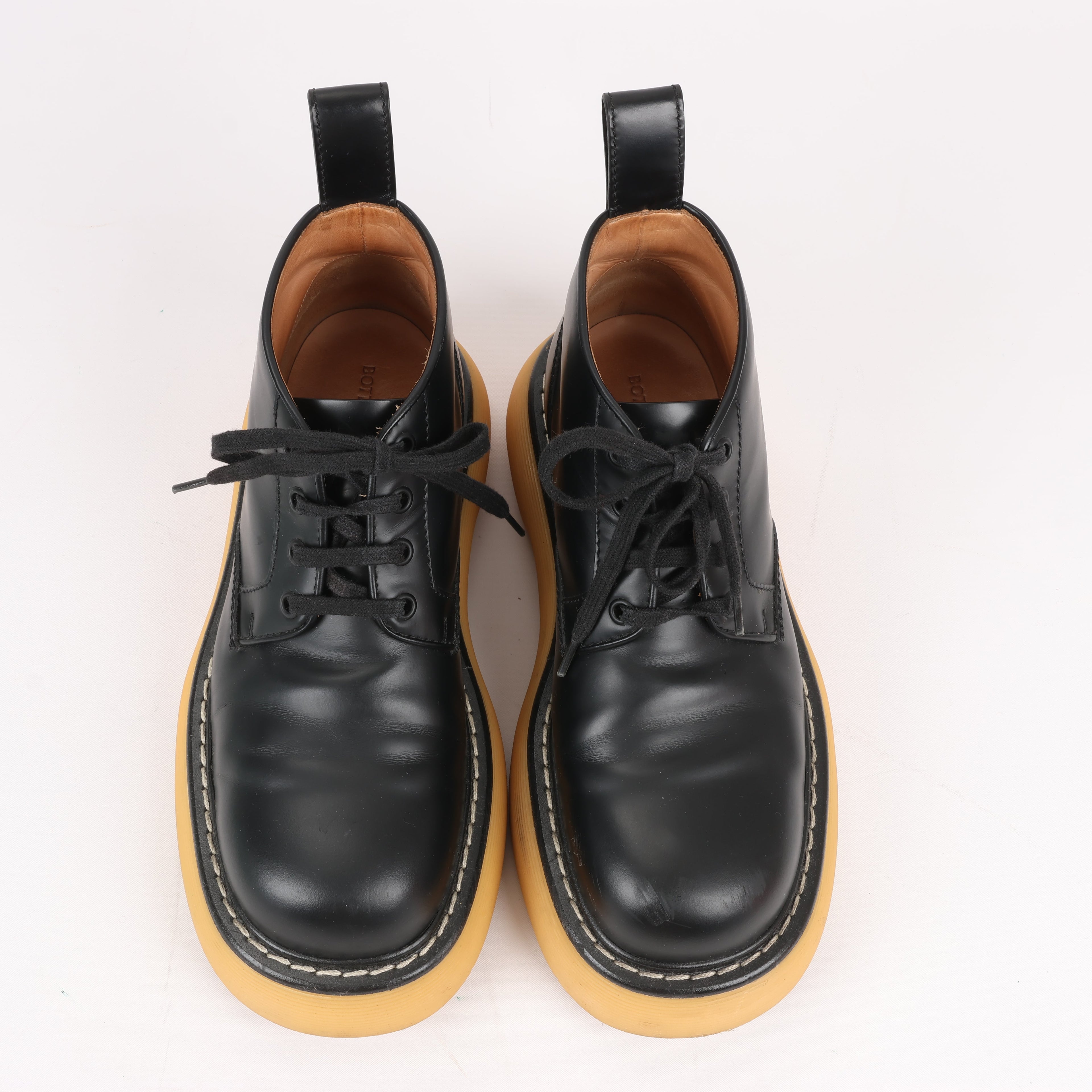 Bottega Veneta The Bounce Leather Short Boots in Black x Mustard, Size 39 EU