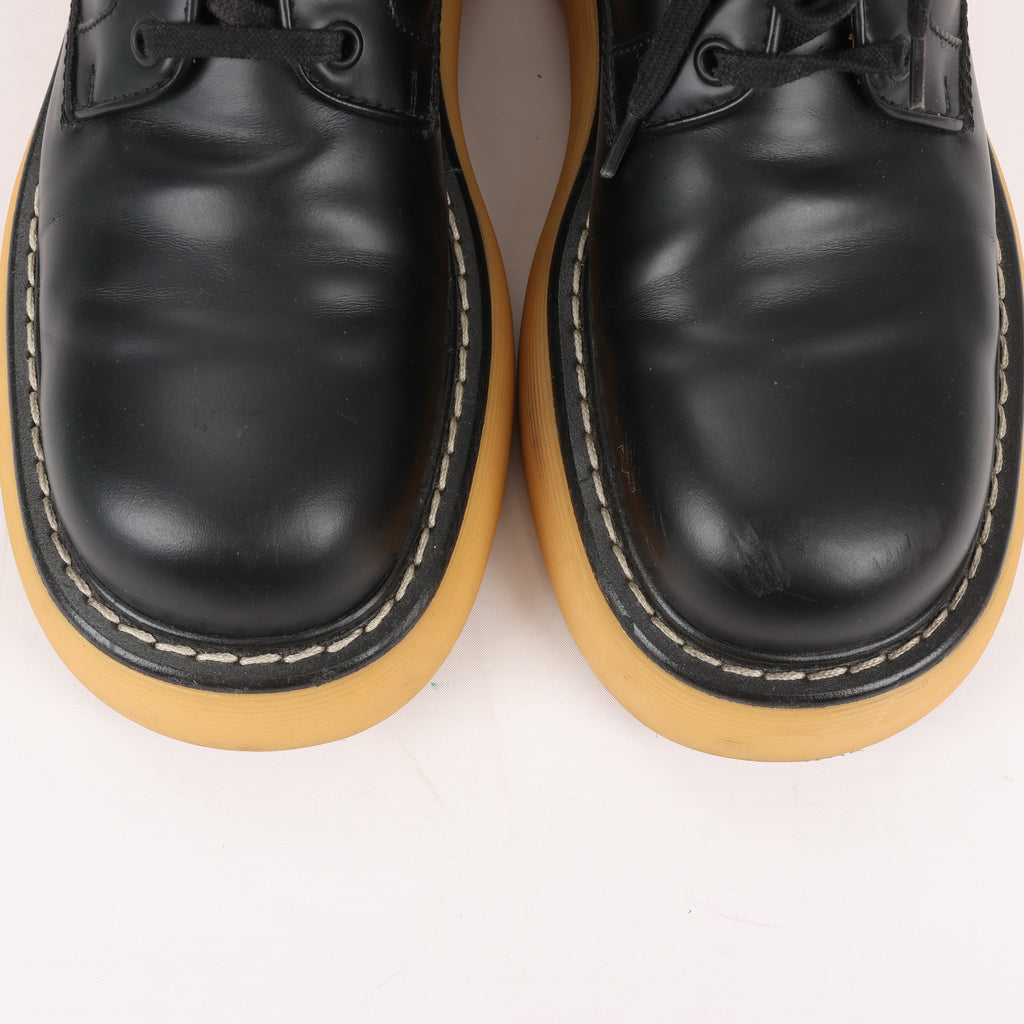 Bottega Veneta The Bounce Leather Short Boots in Black x Mustard, Size 39 EU
