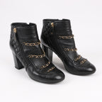 CHANEL Coco Mark Matelasse Leather & Patent Short Boots in Black G33028, Size 38 EU