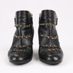 CHANEL Coco Mark Matelasse Leather & Patent Short Boots in Black G33028, Size 38 EU