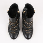 CHANEL Coco Mark Matelasse Leather & Patent Short Boots in Black G33028, Size 38 EU