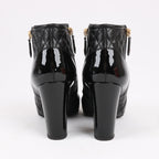 CHANEL Coco Mark Matelasse Leather & Patent Short Boots in Black G33028, Size 38 EU