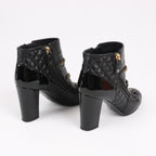 CHANEL Coco Mark Matelasse Leather & Patent Short Boots in Black G33028, Size 38 EU