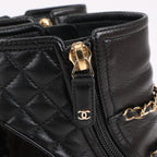 CHANEL Coco Mark Matelasse Leather & Patent Short Boots in Black G33028, Size 38 EU