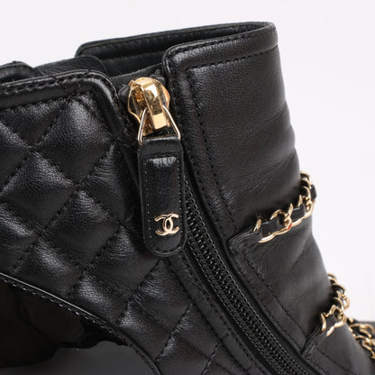 CHANEL Coco Mark Matelasse Leather & Patent Short Boots in Black G33028, Size 38 EU