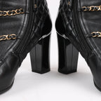 CHANEL Coco Mark Matelasse Leather & Patent Short Boots in Black G33028, Size 38 EU