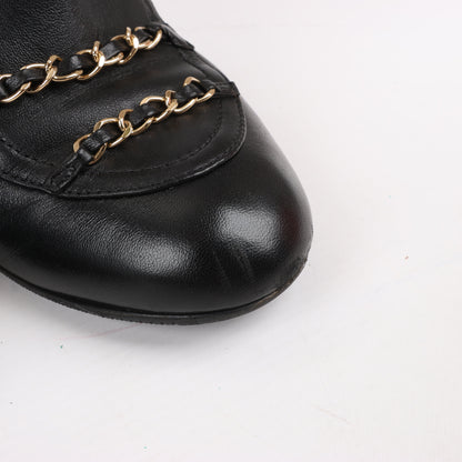 CHANEL Coco Mark Matelasse Leather & Patent Short Boots in Black G33028, Size 38 EU
