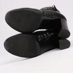 CHANEL Coco Mark Matelasse Leather & Patent Short Boots in Black G33028, Size 38 EU