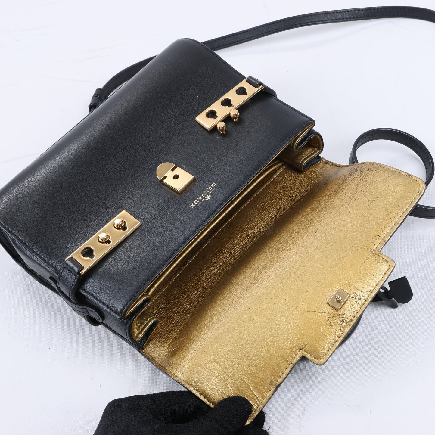 Delvaux Tempête PM 2-Wege-Handtasche aus schwarzem Leder