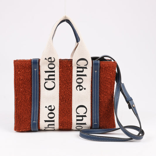 Chloé Woody Small Wool & Leather 2Way Handbag in Brown