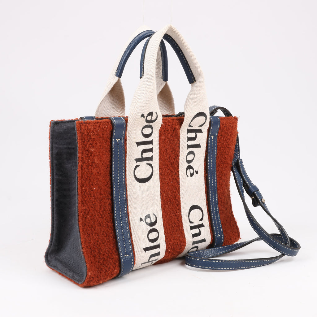 Chloé Woody Small Wool & Leather 2Way Crossbody Bag in Brown