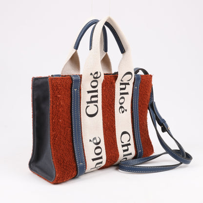 Chloé Woody Small Wool & Leather 2Way Handbag in Brown