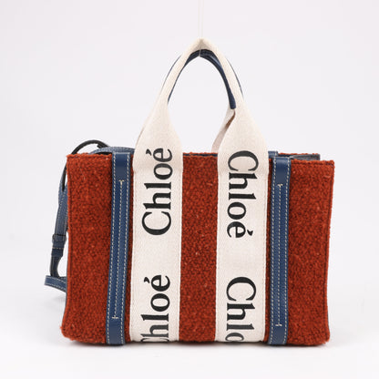 Chloé Woody – Kleine 2-Wege-Handtasche aus Wolle und Leder in Braun
