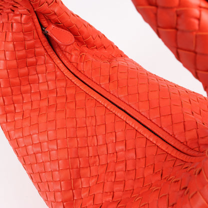 Bottega Veneta Intrecciato Hobo Leather Shoulder Bag in Red