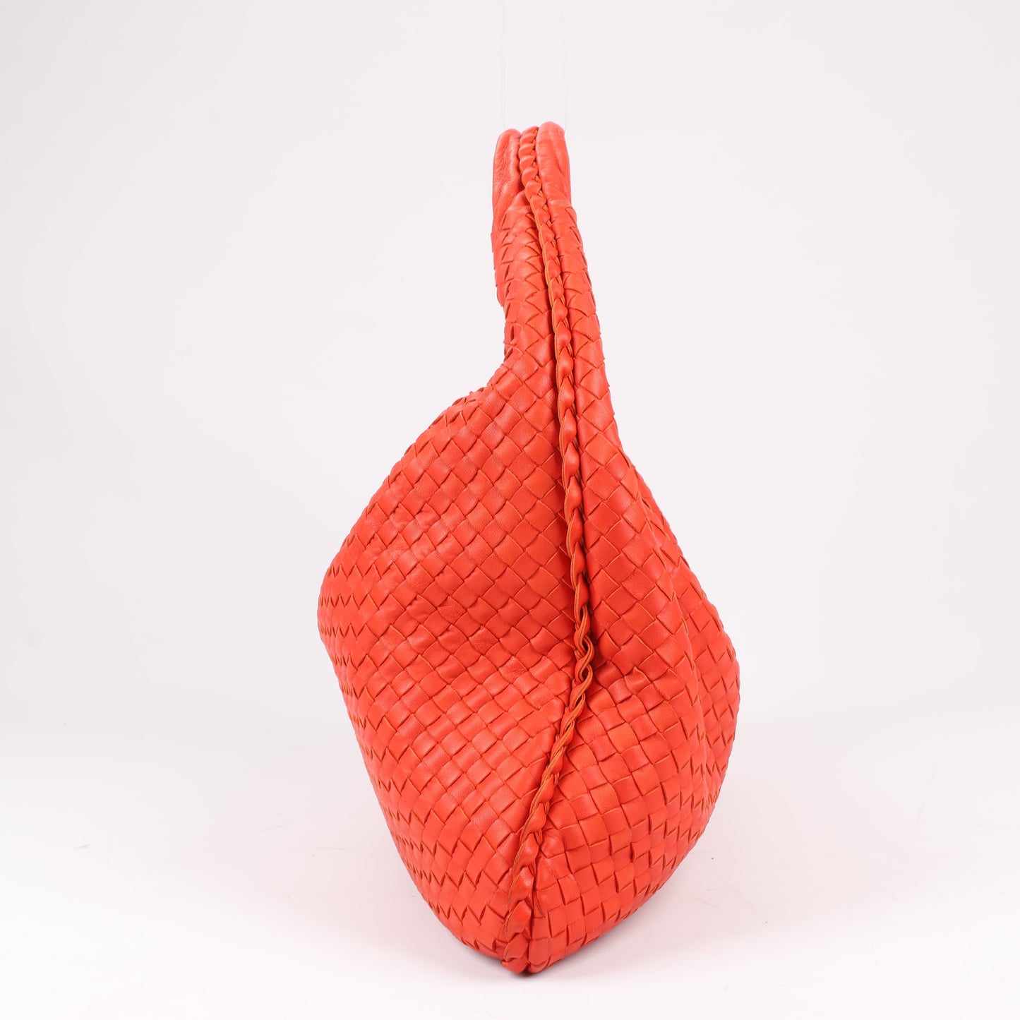 Bottega Veneta Intrecciato Hobo Leather Shoulder Bag in Red