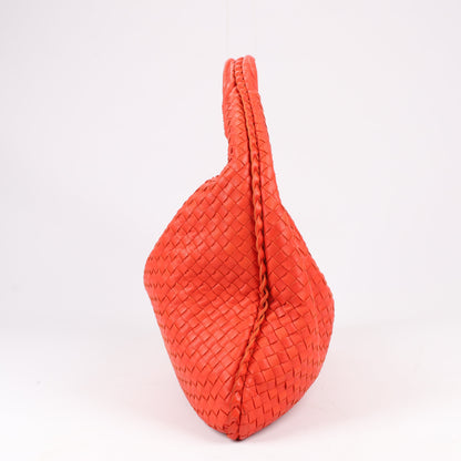 Bottega Veneta Intrecciato Hobo Leather Shoulder Bag in Red